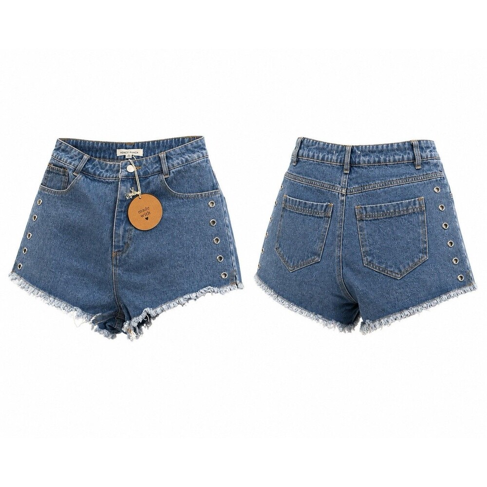Honey Punch Denim Daisy Duke  Medium Wash Zipper Front M NWT